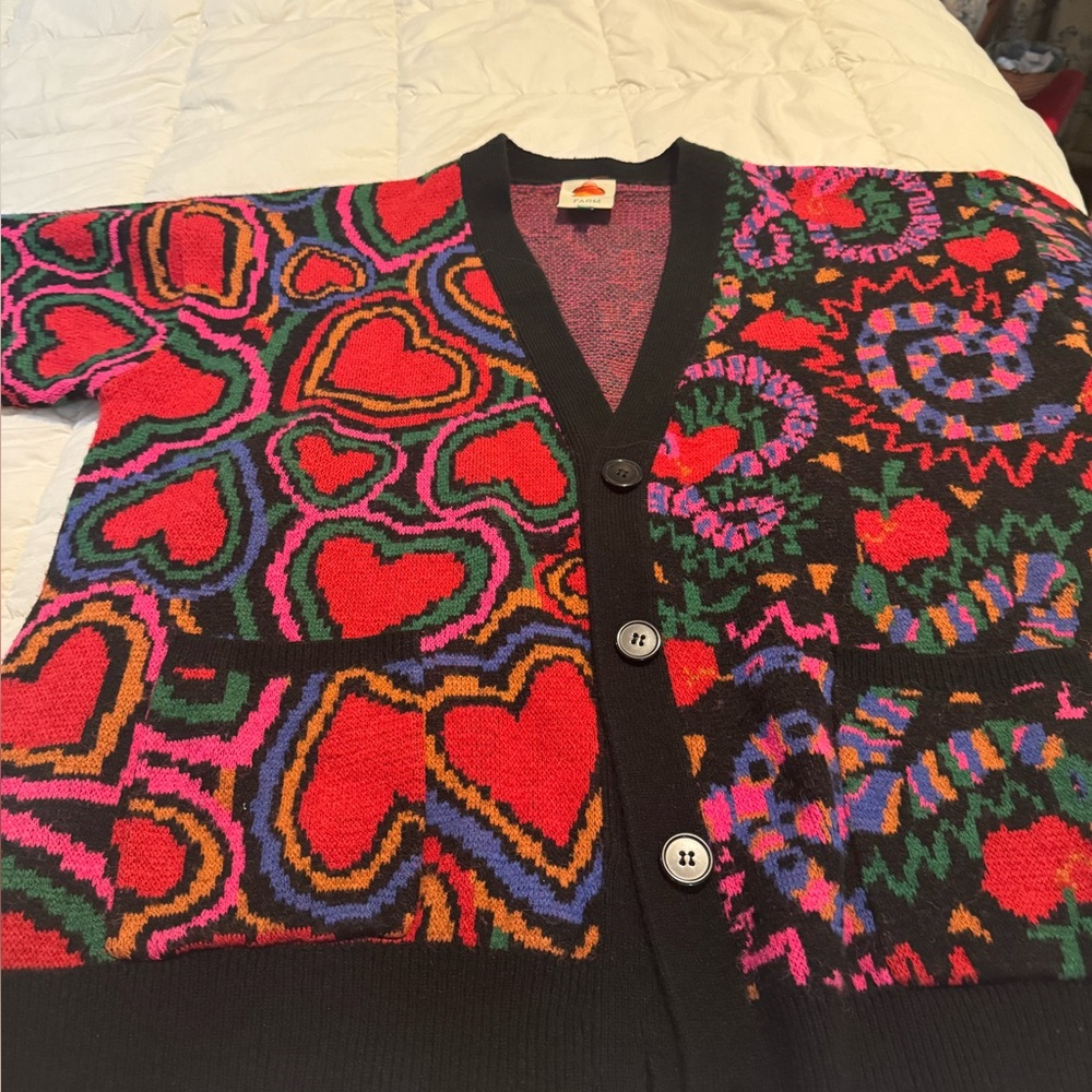 Colorful Heart and Swirl Patterned Cardigan